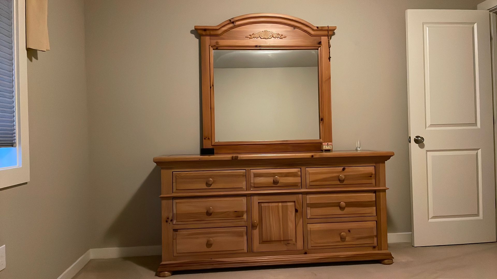Broyhill Pine Triple Dresser With Mirror