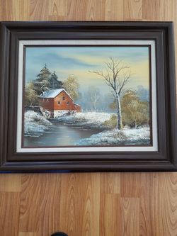 Wood Framed Cabin Canvas Painting