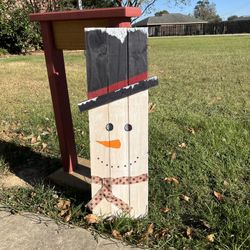 Double Sided Sign. Scarecrow and snowman. Real Wood And Hand Painted  