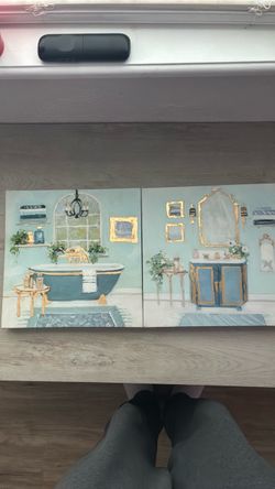 Bathroom Scene Canvas Wall Art Set of 2