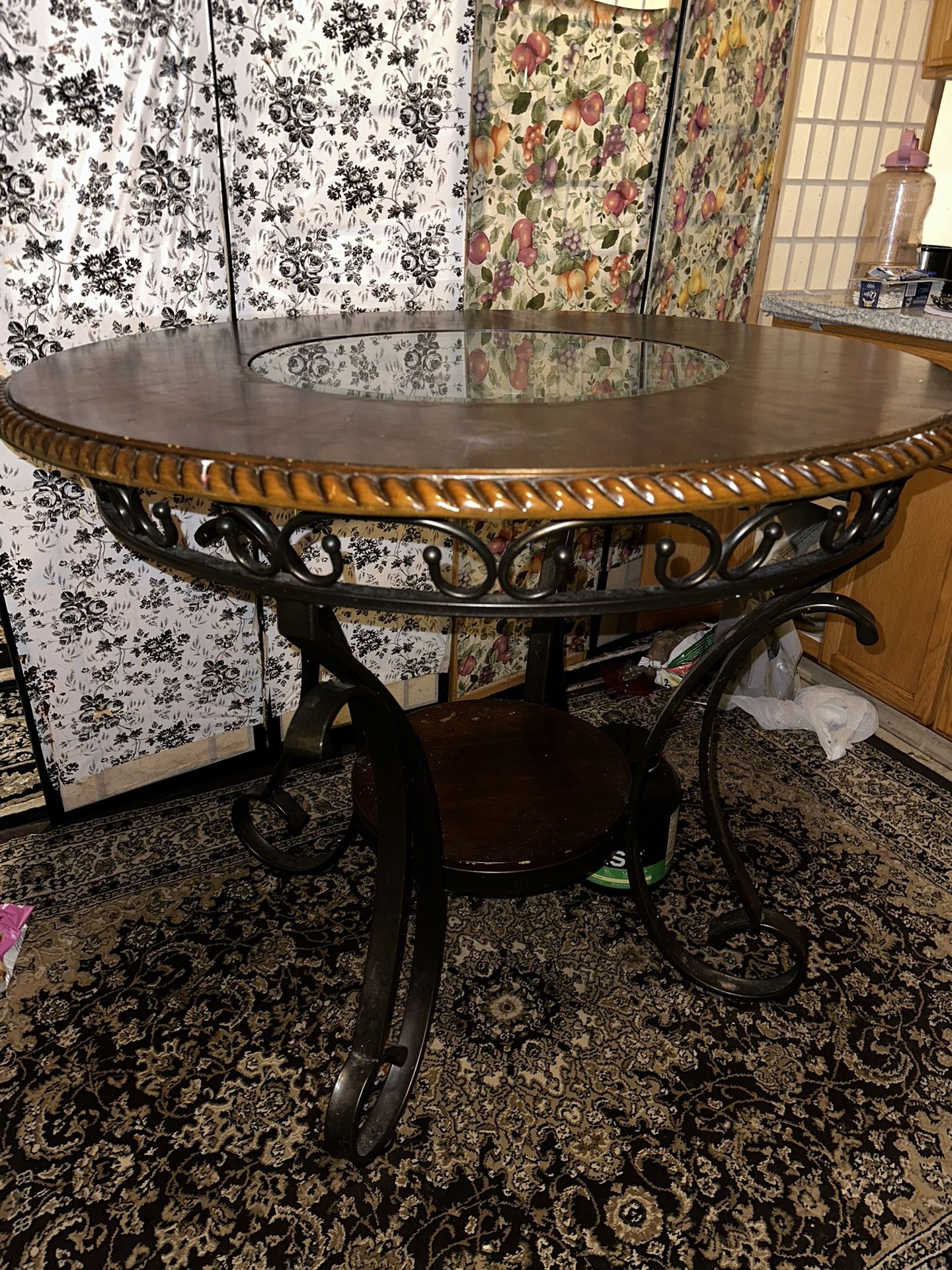 Wooden Dining Table With Two High Chairs