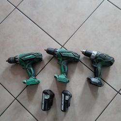 3 Drills and 2 Batteries 