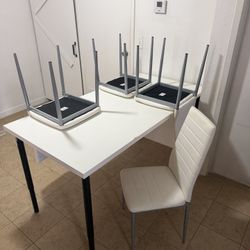 White Adjustable Dining Table Set w/ Chairs – Good Condition