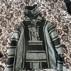 Del Mex Mexican Baja Hoodie Hippie Surf Poncho Sweater 