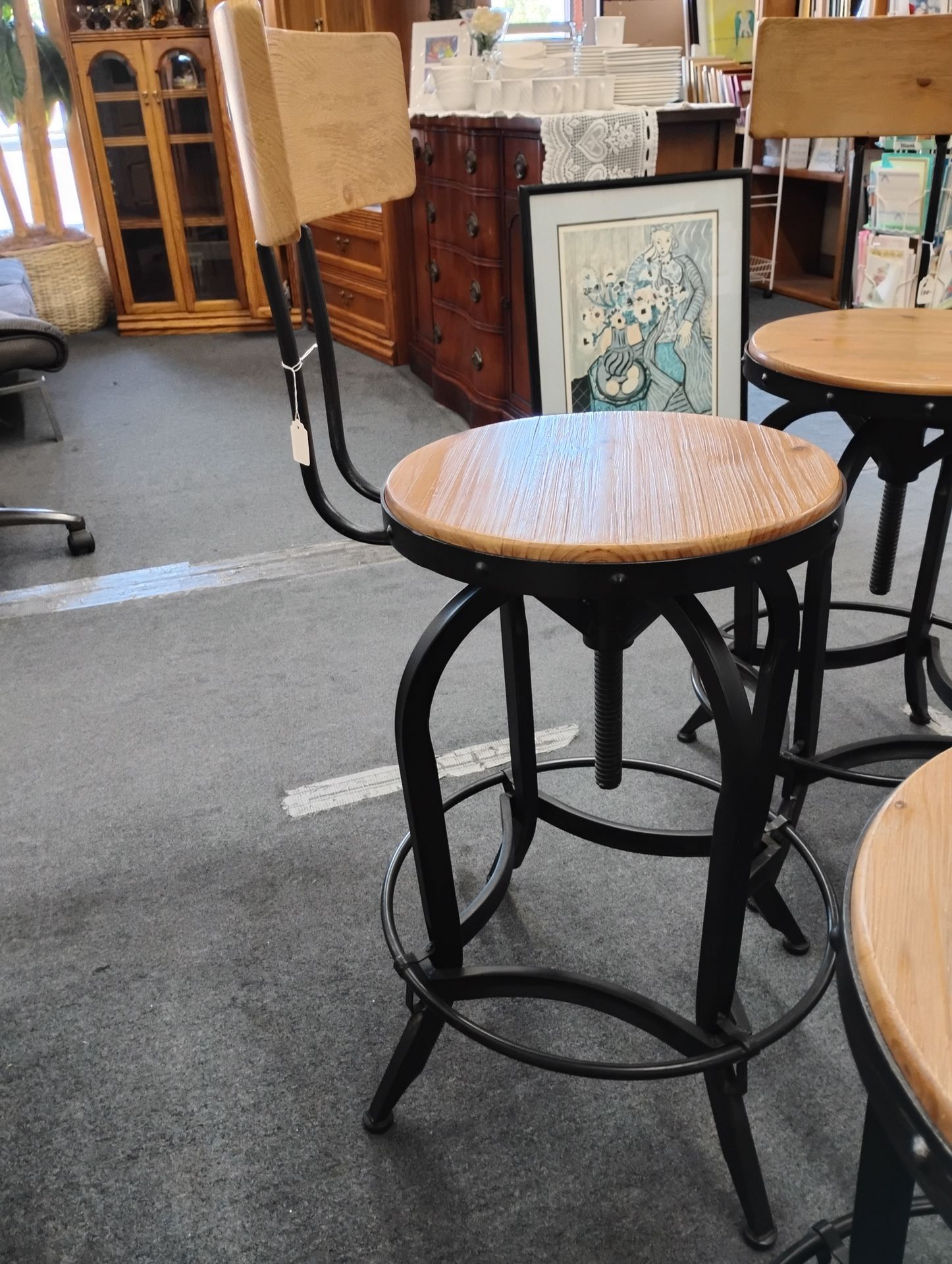 Custom-made metal and wood bar stools