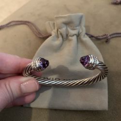 Authentic Brand New  David Yurman 7mm Amethyst Cable Bracelet with Diamonds- La Jolla