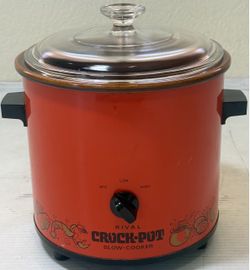 VTG 1970's Rival Crock Pot Flame Orange # 3100-1 Slow Cooker 3.5 Qt w/ Lid Tested