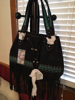MOTHERS DAY!!!!Turquoise & black fringed suede purse