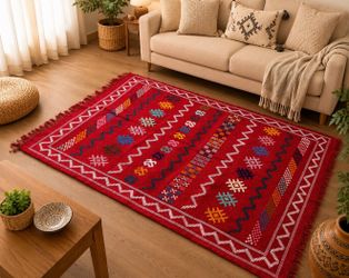 ❤️ Authentic Handmade Moroccan Glawi Rug – Cotton & Velour – Brand New ❤️