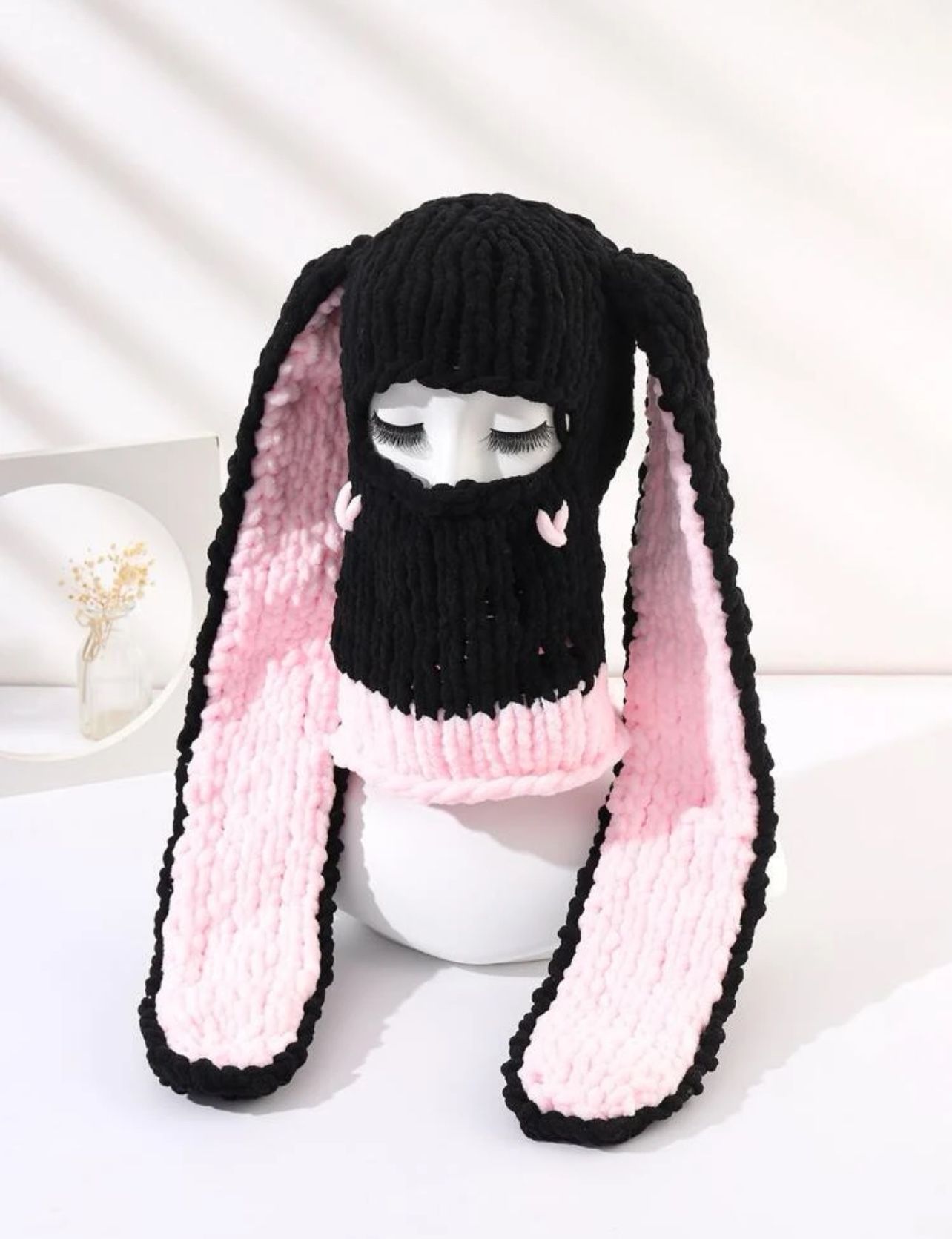 Pink And Black Rabbit Hat 