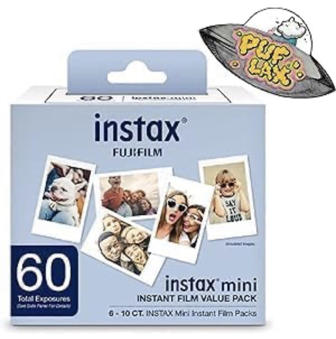 FUJIFILM Mini Instant Camera Film: 60 Shoots Total, Value Pack, (10 Sheets x 6) - Capture Memories Anytime, Anywhere - Includes Puflax UFO Sticker