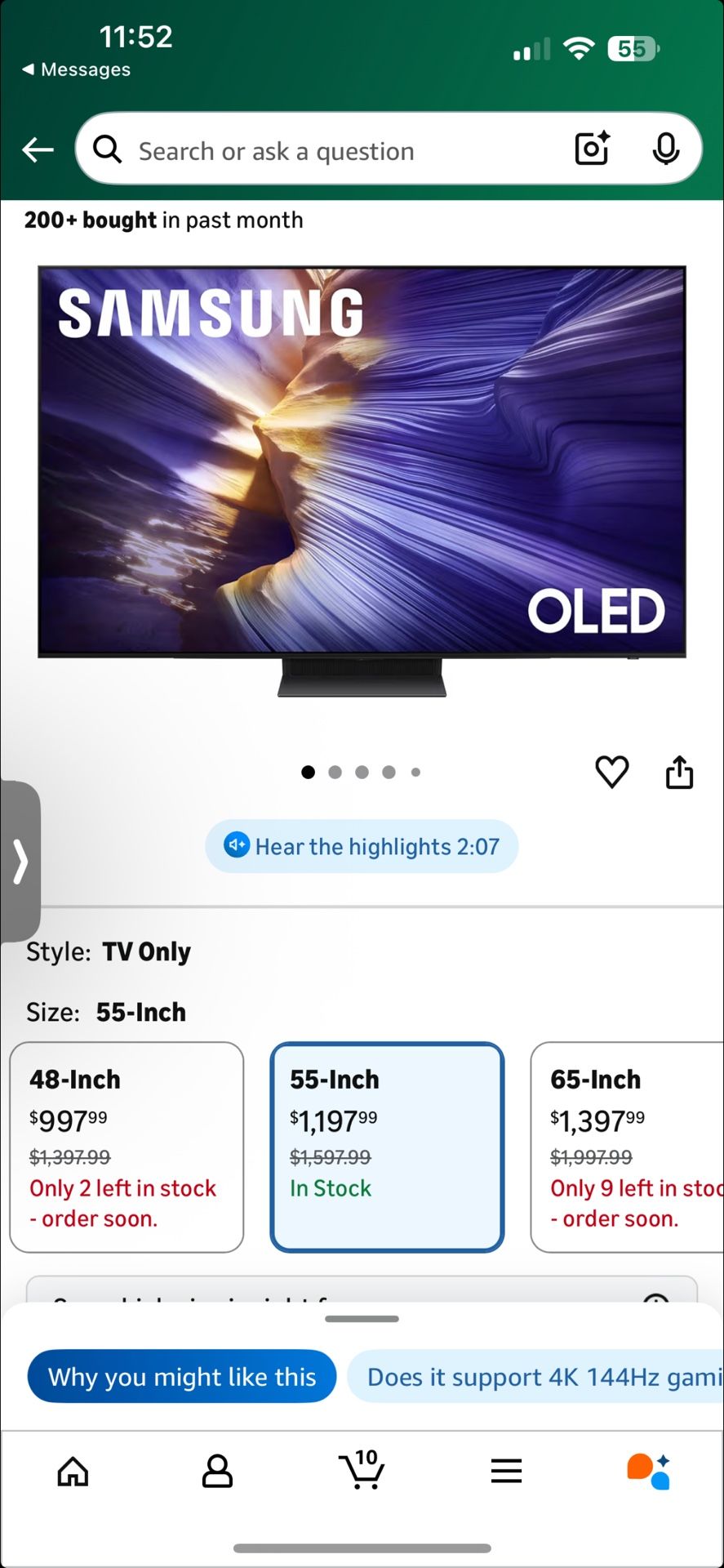 SAMSUNG 55-Inch Class OLED S90F 4K Smart TV (2025 Model) NQ4 AI Gen3 Processor, 4K AI Upscaling Pro, OLED HDR +, Motion Xcelerator 144Hz, Samsung Visi