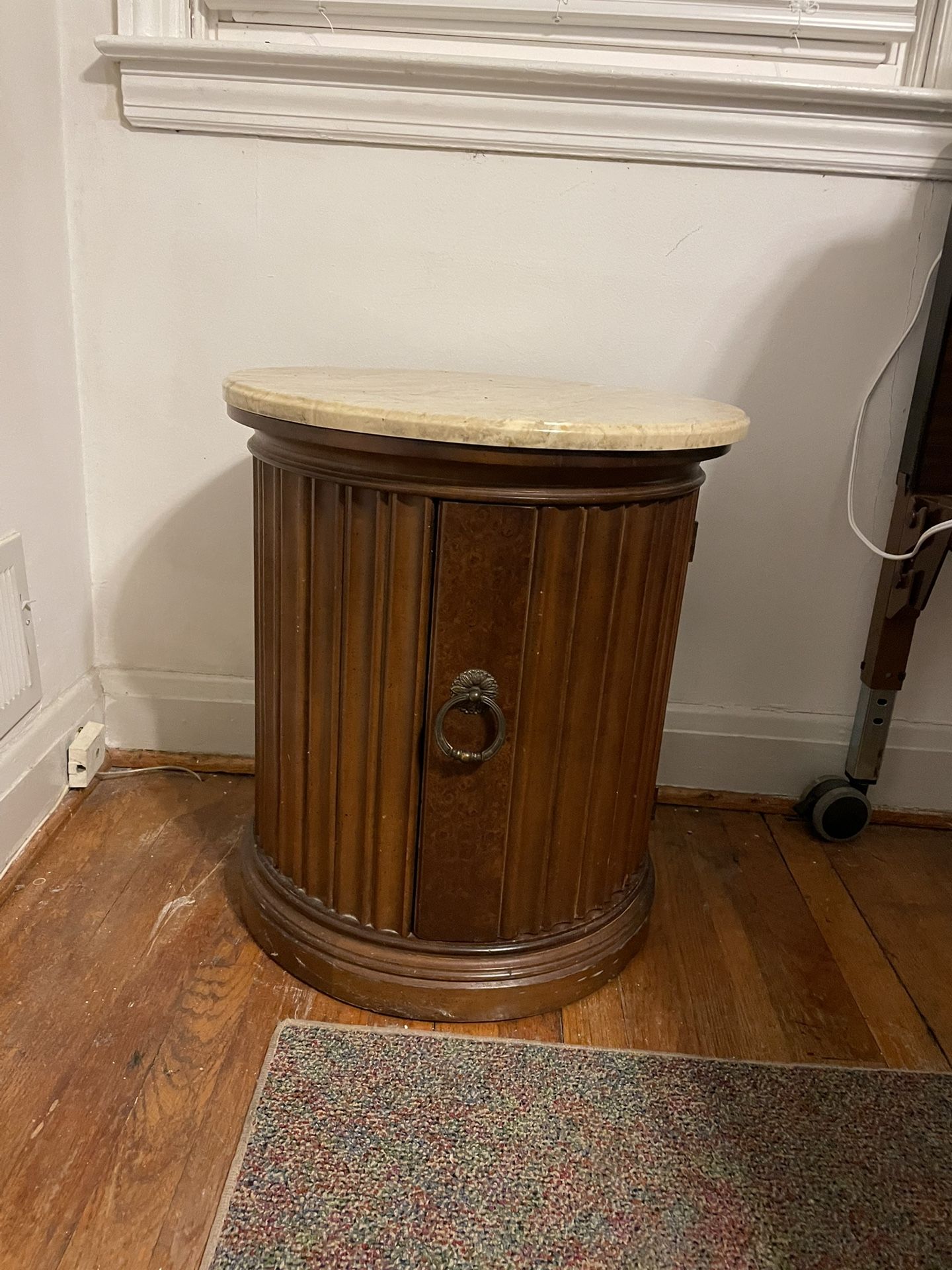 Vintage Round Cabinet Table With Marble Top