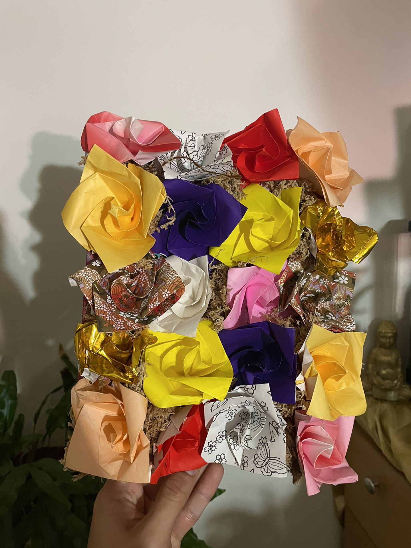 Handmade Origami Rose Flower Art Frame.