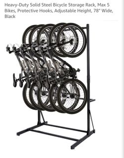 Heavy-Duty Solid Steel Bicycle Storage Rack, Max 5 Bikes, Protective Hooks, Adjustable Height, 81" Wide, Black / Raca de Metal para 5 bicicletas