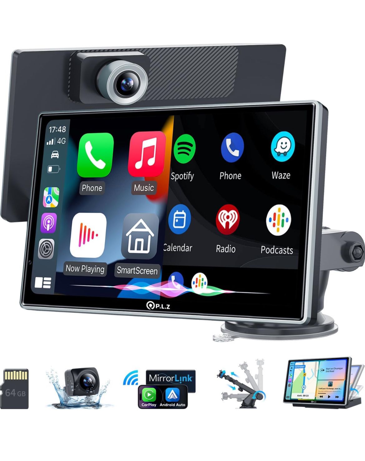 PLZ Wireless Apple Carplay, Car Radio Stereo System, Android Auto, Bluetooth FM Transmitter