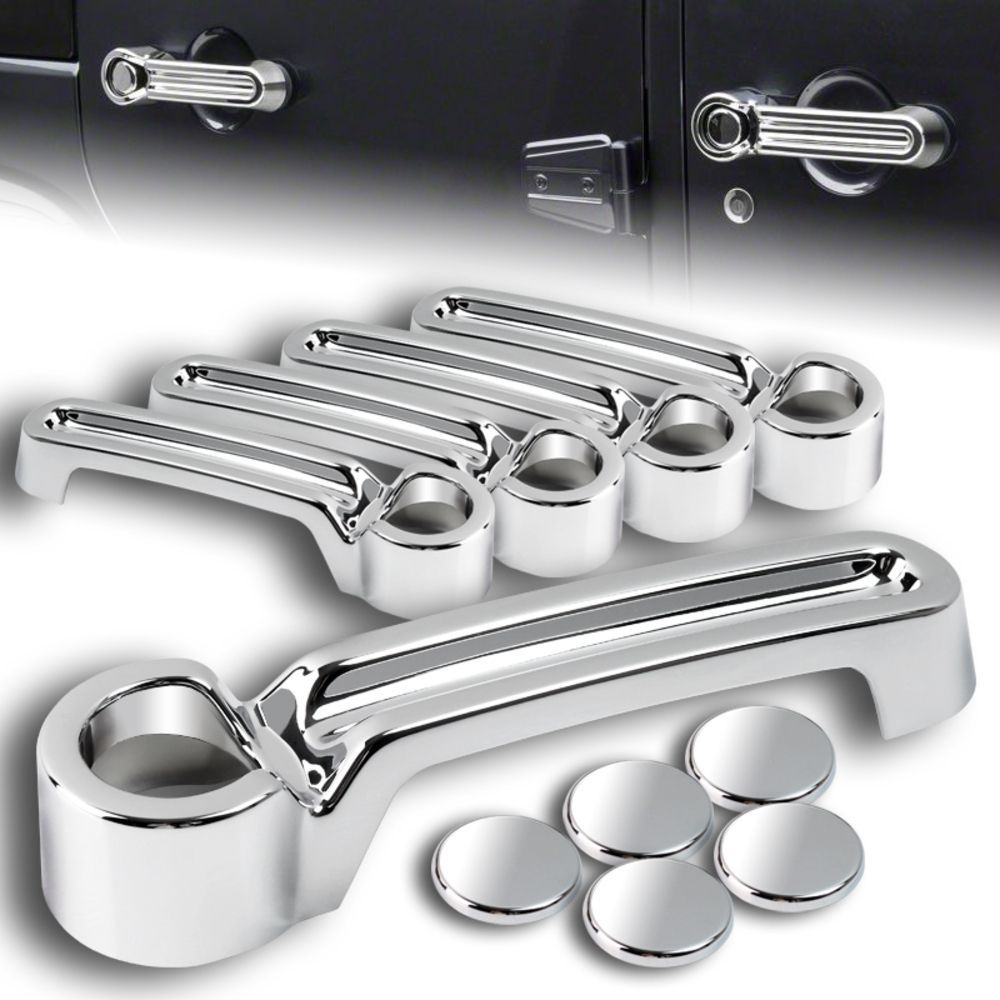For 2006-2018 Jeep Wrangler Mirror Chrome Door Handle Cover Cap Trim Kit 5-Pcs -(2-DHC-1610