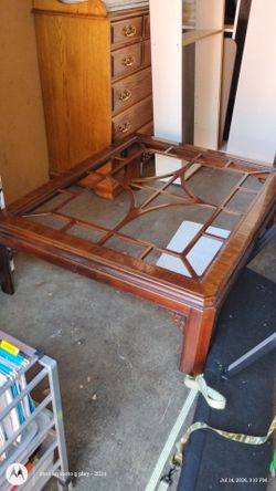 Vintage Chinoiserie Wood Coffee Table Frame w/ glass