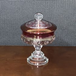 Vintage Indiana Glass Kings Crown Thumbprint Pedestal Compote