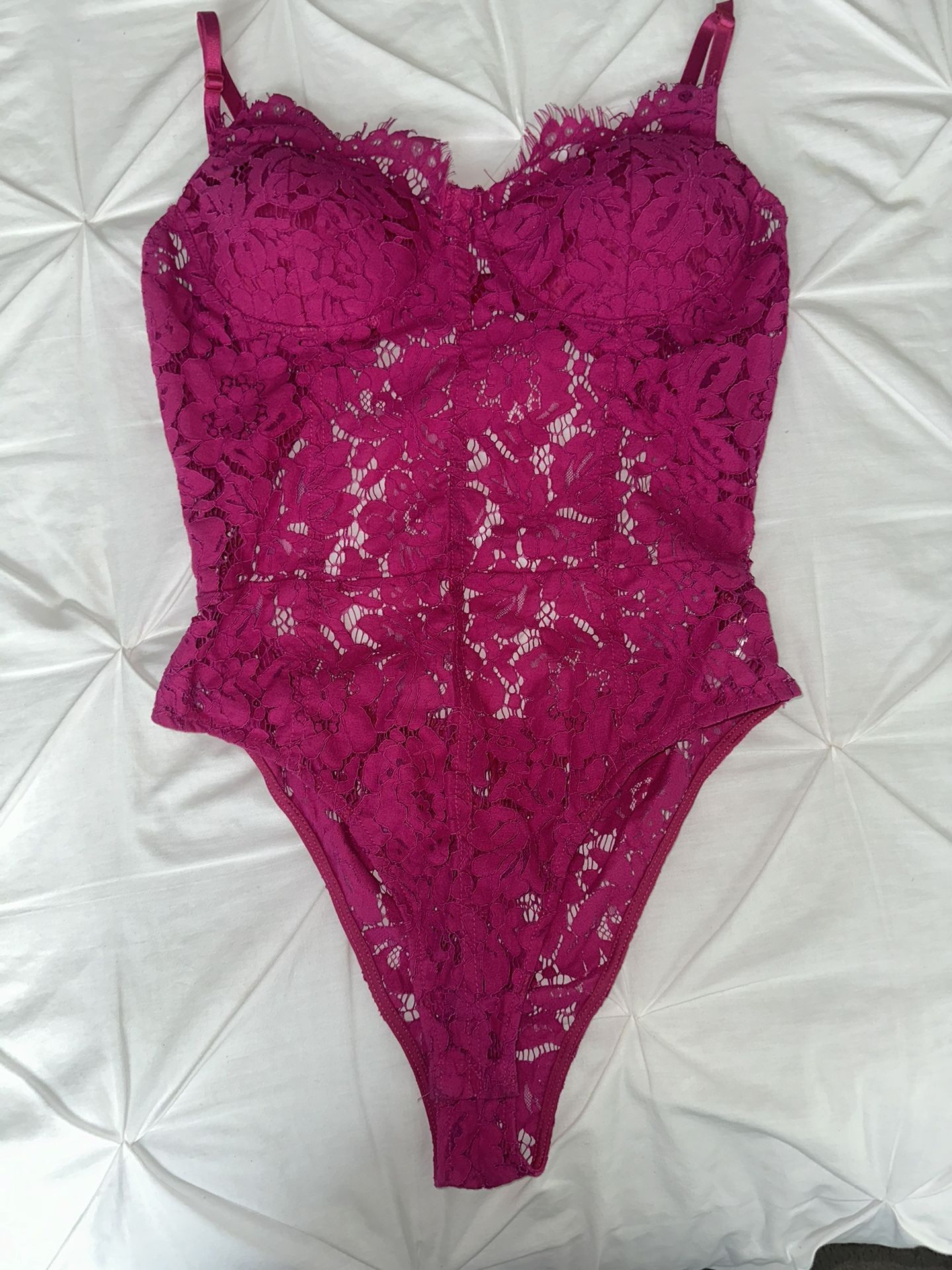 Fashion Nova Vibrant Pink Lace Bodysuit