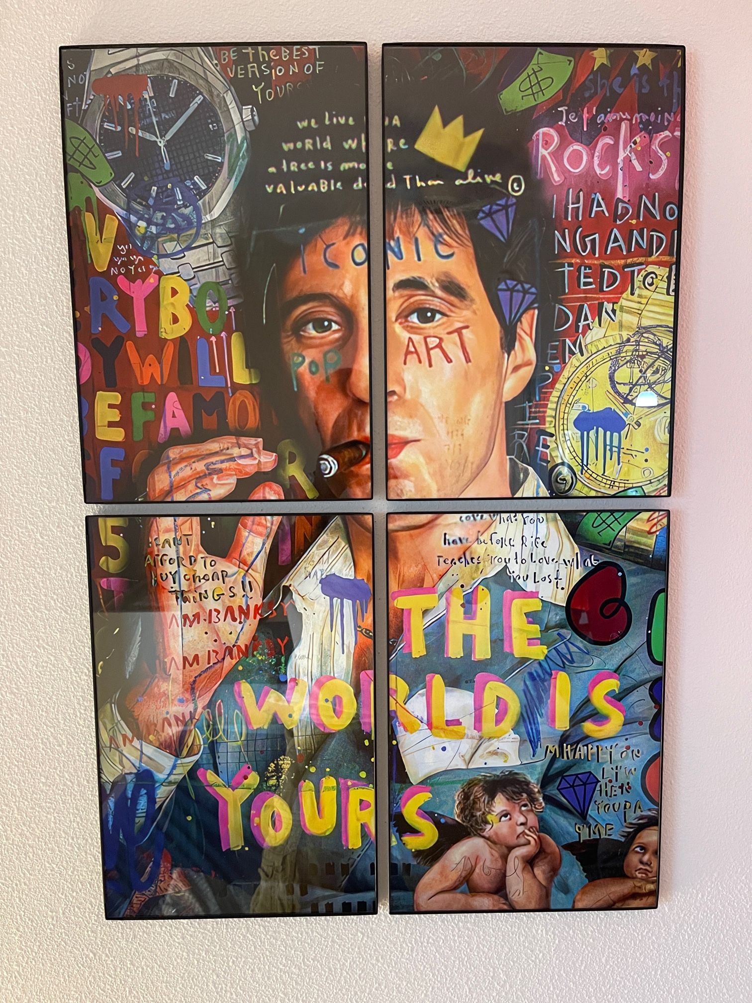 4 Piece Modern Art Scarface Art Picture Poster Print With Borderless Glass Frames