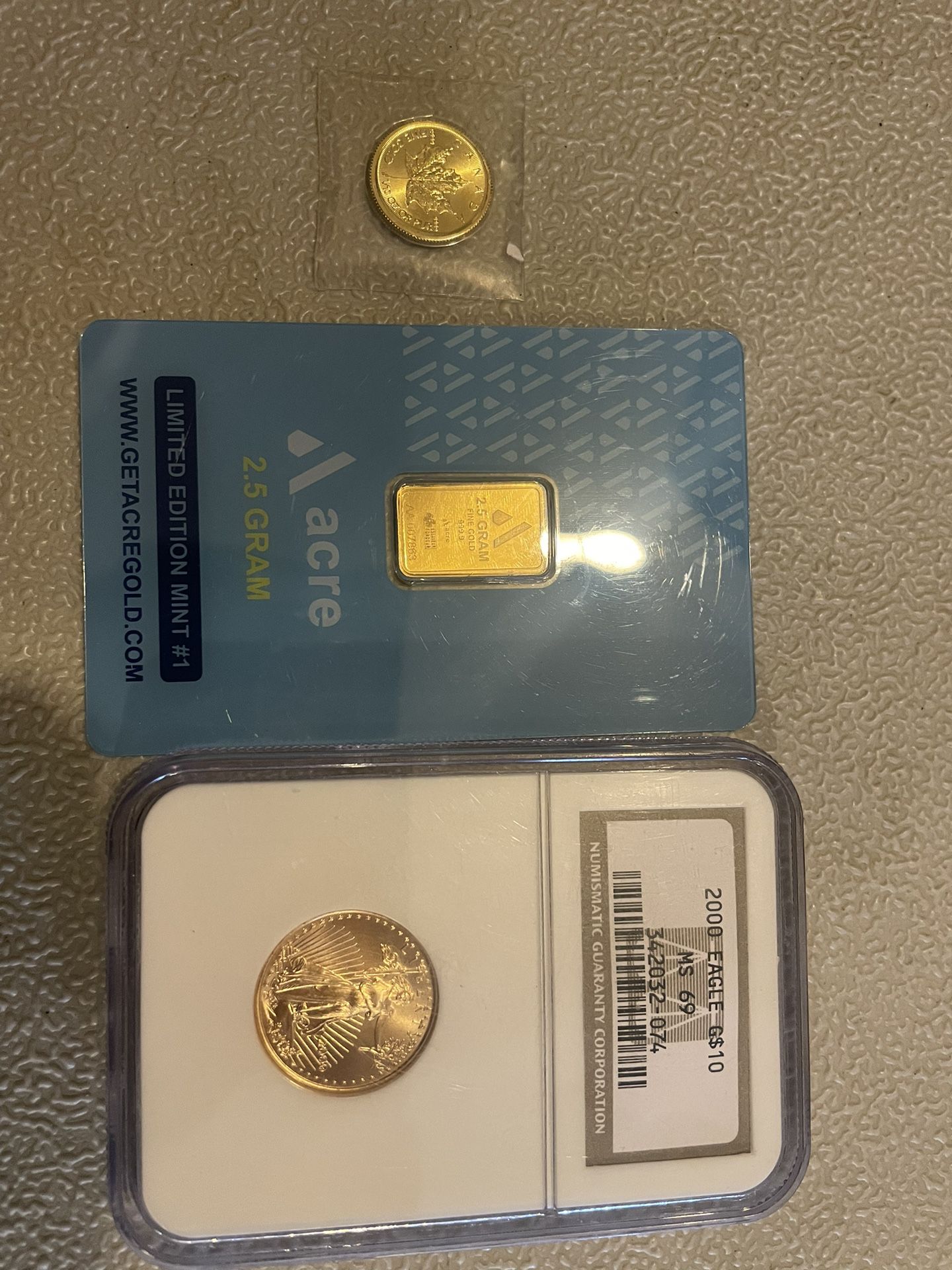 2018 Maple, 2.5g Acre Gold, 2000 NGC MS69 1/4oz Eagle 