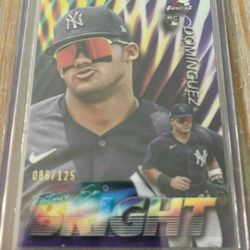 Really Nice 2024 Finest Future So Bright Jasson Dominguez RC, SP, #86/125 Purple Refractor MINT 