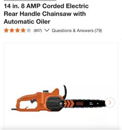 14 in. 8 AMP Corded Electric Rear Handle Chainsaw with