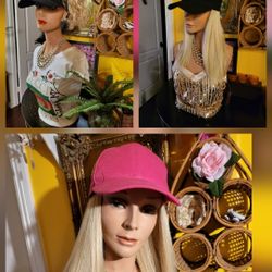 3 Hats With Attached Hair.  $40 Each