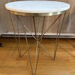 White Marble And Gold Side Table