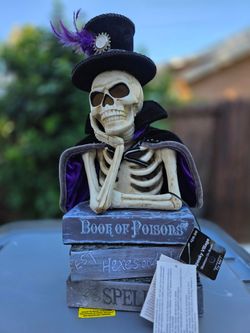 Spooky Village Skeleton on Books Halloween Decoration