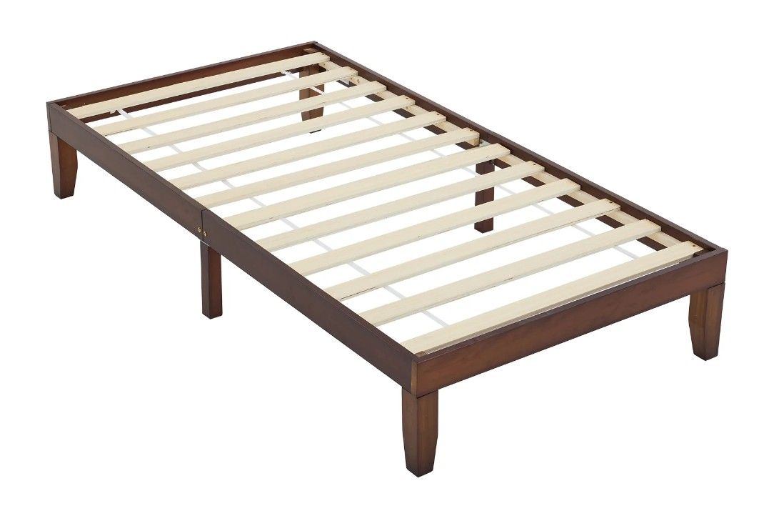 12" High Twin Size Wooden Bed Frame In Espresso - Assembled