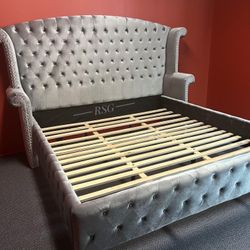 (Discount Code: RSG) Master Bedroom Furniture Set  Tufted Design Gray Velvet ⭐$39 Down Payment with Financing ⭐ 90 Days same as cash