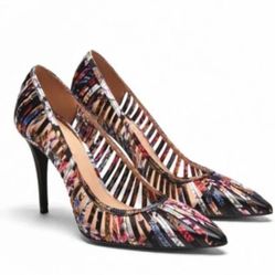 Zara Woman multi-colored Satin fabric cutout pointed-toe stiletto pumps  Size 39 