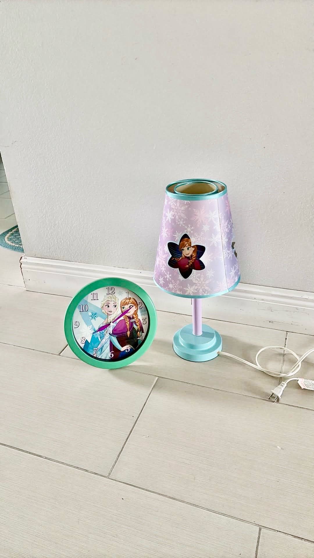 Disney Frozen table lamp and wall clock both $18