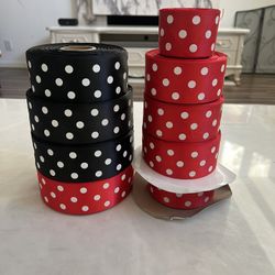 5cm Polka Dot Polyester Ribbon – 100 Yards Roll | Red / Black | Clearance $15