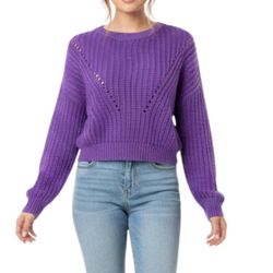 H&M Divided Purple Cropped Chunky Knit Pointelle Sweater - Size Small