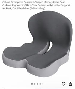 L-Shaped Memory Foam Seat Cushion, Ergonomic Office Chair Cushion with Lumbar Support for Desk, Car, Wheelchair (B-Black Grey)