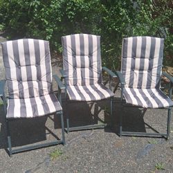 $40 for 3 Easyfold White/Blue Metal Chairs W/ Cushions