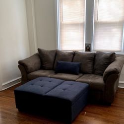 Grey Lounge Couch W Blue pull out bed Combo 
