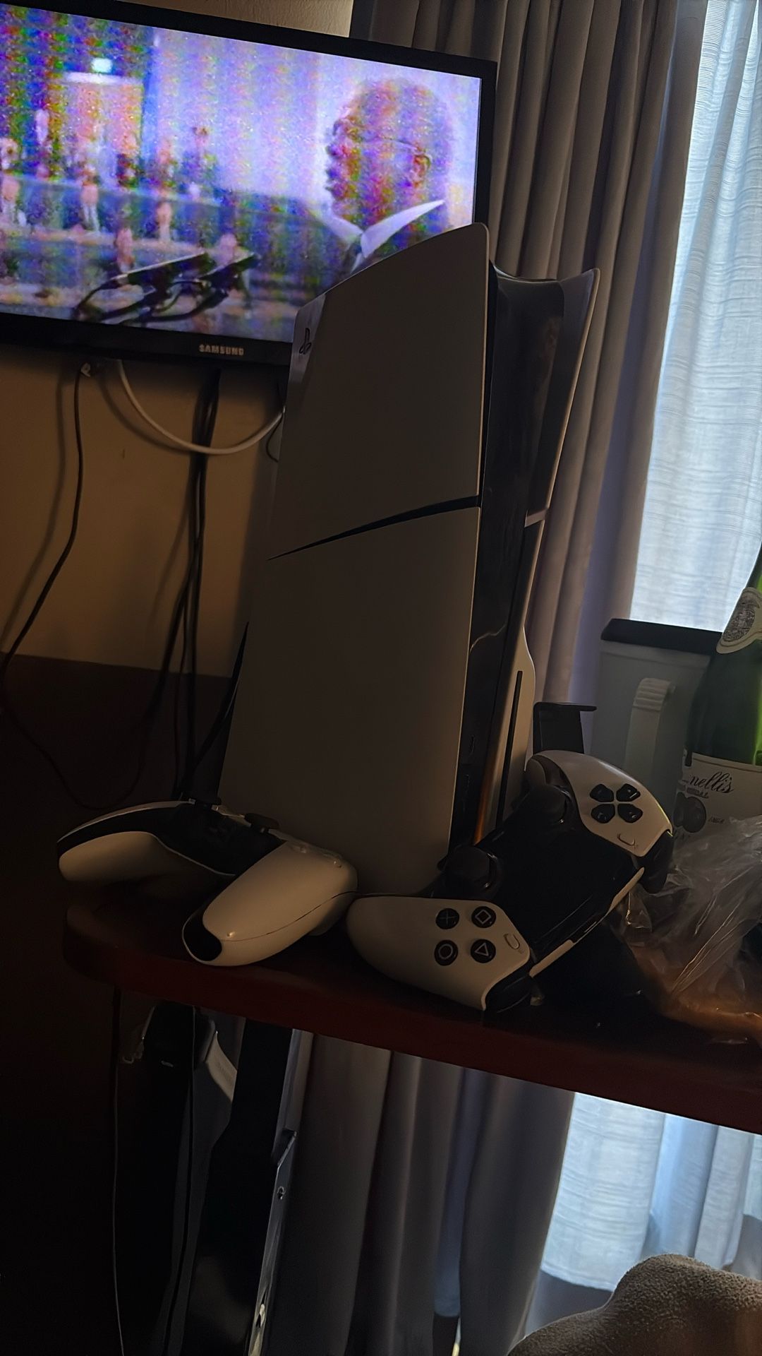 Have a PS five for sale with three controllers in good condition barely used