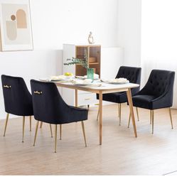Dining Chair Set of 4, Upholstered Velvet with Back Pull Rod. Black