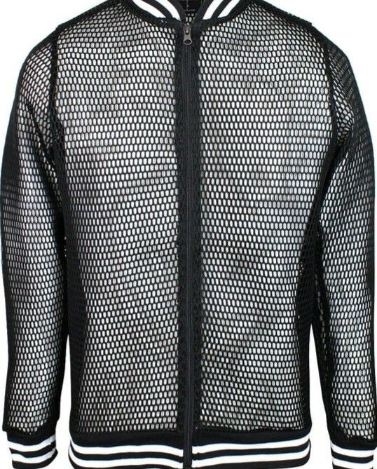 $10 Mens Fishnet Sweater XL Black and White edges stripes 