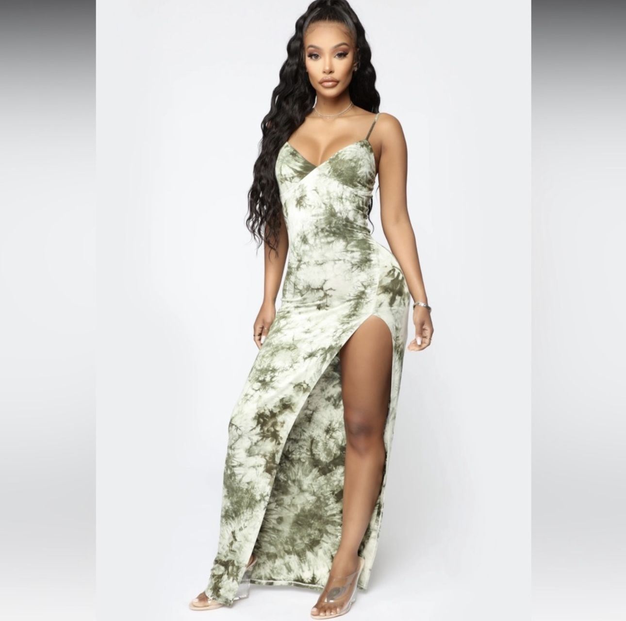 Fashion Nova Hannah Tie Dye Maxi Dress - Olive Size 2XL