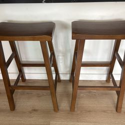 Wood Barstools Pair