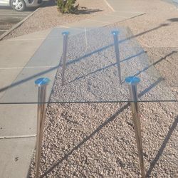 64x36  Glass Dinning Table W Brass Legs (No Chairs)