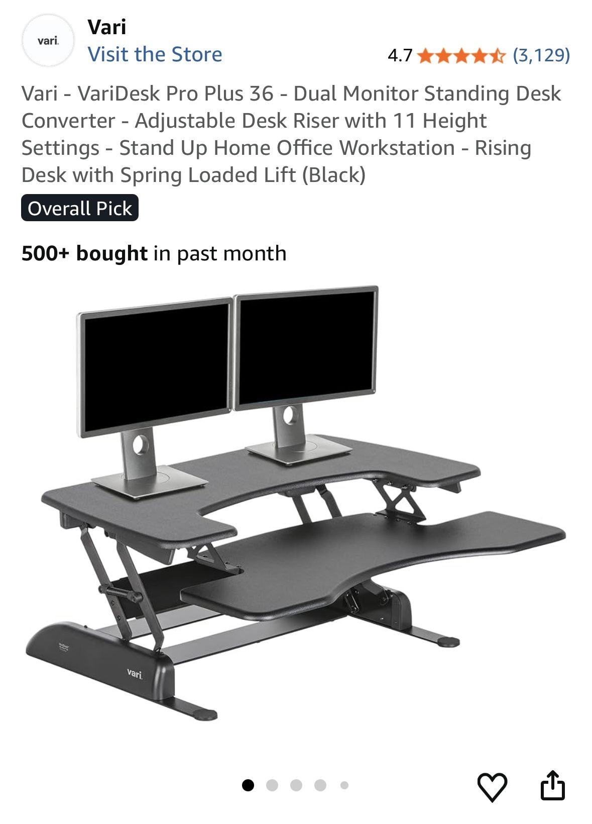Like new - VariDesk Pro Plus 36 - Dual Monitor Standing Desk Converter - Adjustable Desk Riser with 11 Height Settings - Stand Up Home Office Workstat