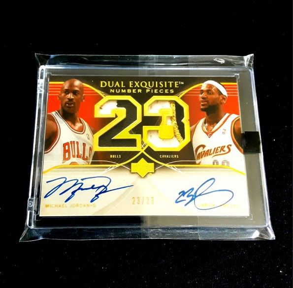 Michael Jordan/LeBron James Dual Exquisite Custom Art Card!! Nice Display Piece! With Stand!!