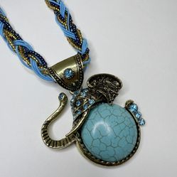 Novadab Turquoise Wise Elephant Braided Bead Necklace