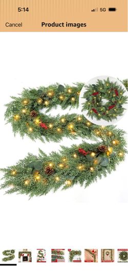 Extra Thick & Lush - Prelit Christmas Garland with 30 Lights Timer, 6Ft by 12 Inch Real Touch Cedar Garland with Berry Pinecone, Battery Operated Real